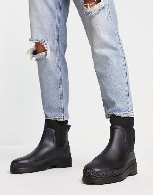 ASOS DESIGN chelsea wellington boots with scuba detail in black | ASOS