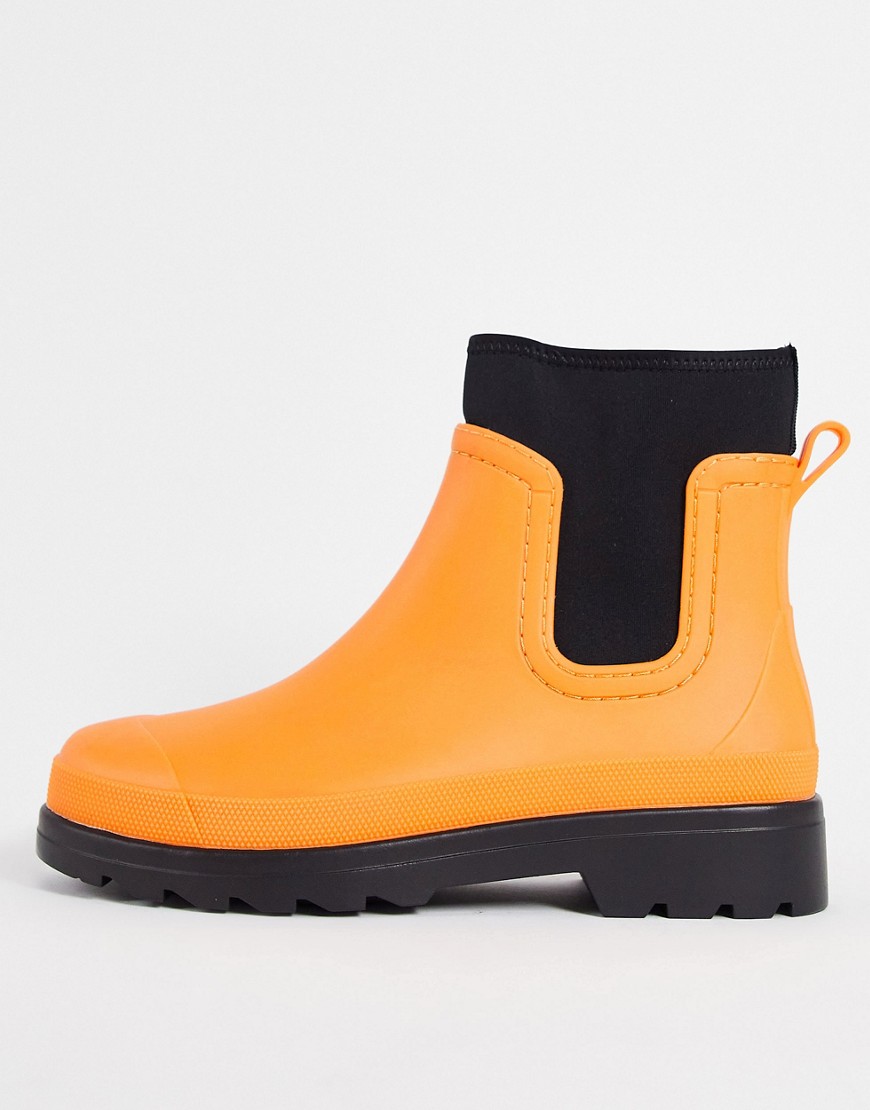 ASOS DESIGN chelsea wellington boots with scuba detail in orange and black