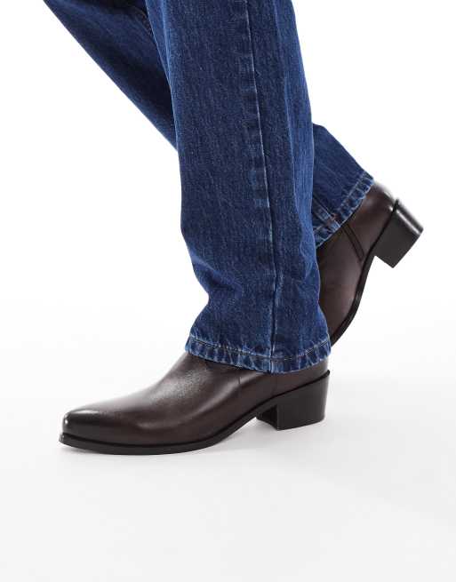 ASOS DESIGN chelsea western boots in brown leather with cuban sole, 2 of 4