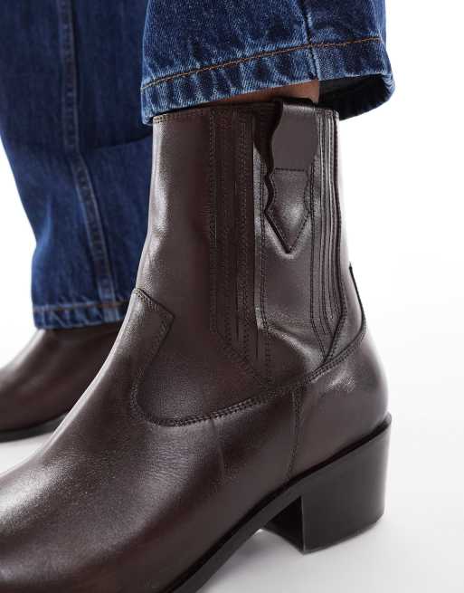 ASOS DESIGN chelsea western boots in brown leather with cuban sole, 4 of 4