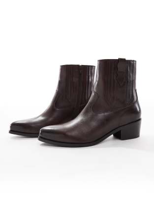 Asos Design Chelsea Western Boots In Brown