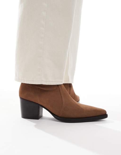 ASOS DESIGN chelsea western boots in tan suede with cuban heels