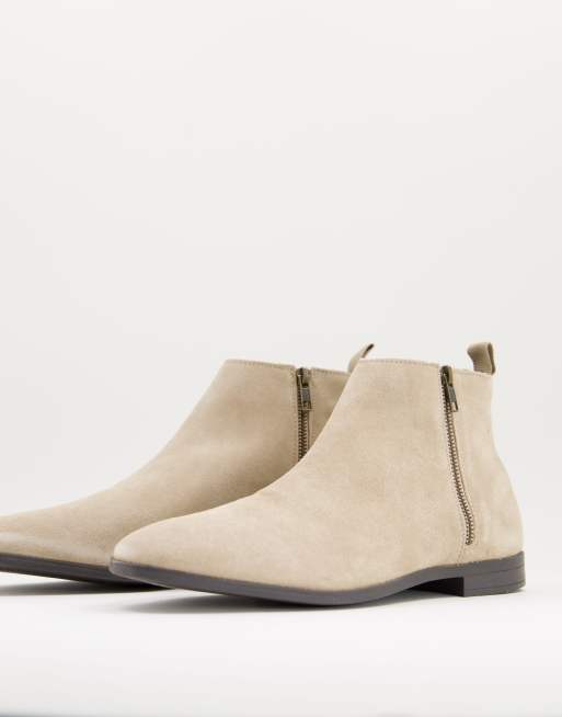 ASOS DESIGN – Chelseaboots i beige mocka med sula i naturmaterial