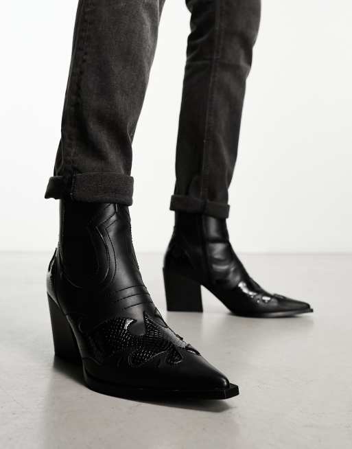 ASOS DESIGN – Chelseaboots i läderimitation med cowboydetaljer och kubansk klack, 4 av 4