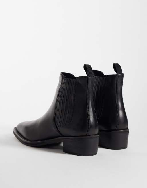 ASOS DESIGN chelseaboots med klack och dold resårkil i svart läder, 4 av 4