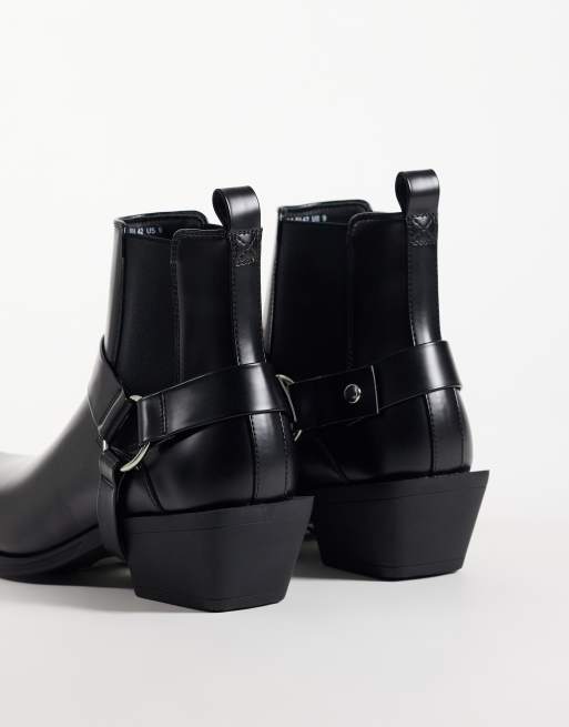 ASOS DESIGN chelseaboots med kubansk klack och avtagbar rem i svart, 4 av 4