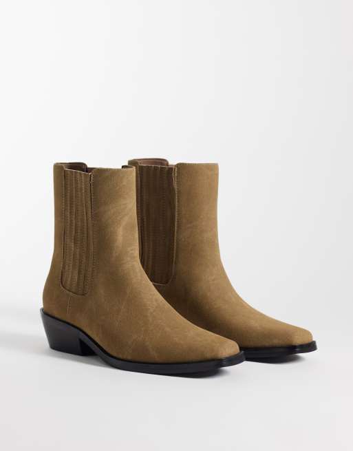 ASOS DESIGN chelseaboots med kubansk klack och dold resårkil i ljusbrunt, 2 av 4