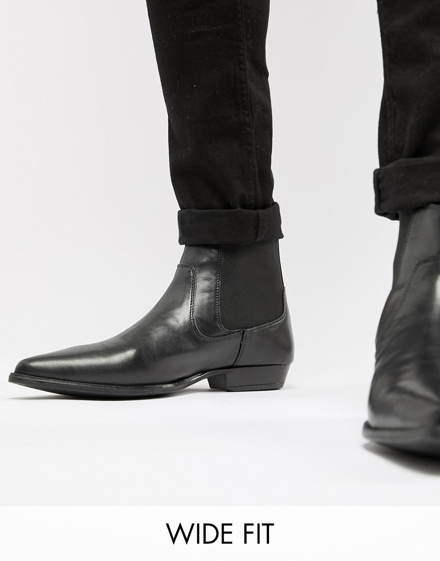 ASOS DESIGN - Chelsea boots van imitatieleer met brede pasvorm in zwart