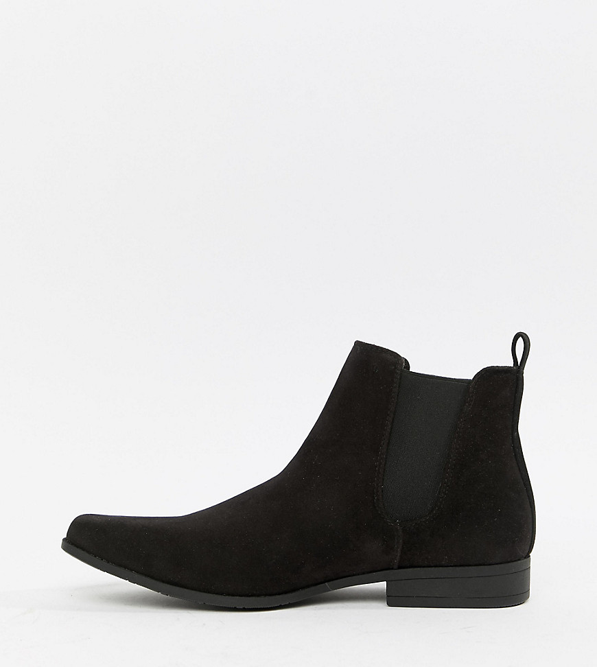 ASOS DESIGN - Chelsea boots van imitatiesuède met brede pasvorm in zwart