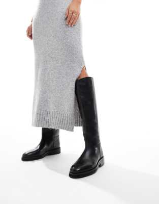 ASOS DESIGN Cheltenham dressy leather knee boots in black