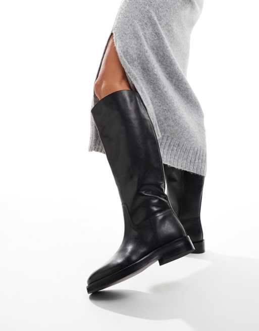 ASOS DESIGN Cheltenham dressy leather knee boots in black