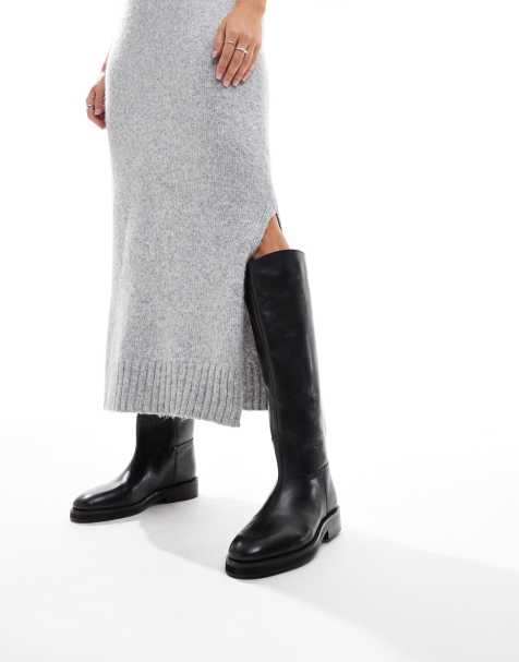 ASOS DESIGN Cheltenham smart leather riding knee boots in black - view 1