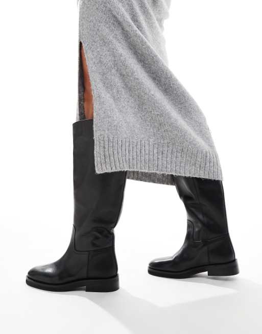 ASOS DESIGN Cheltenham smart leather riding knee boots in black, 3 of 4