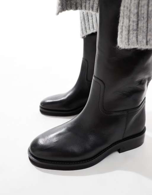 ASOS DESIGN Cheltenham smart leather riding knee boots in black, 4 of 4