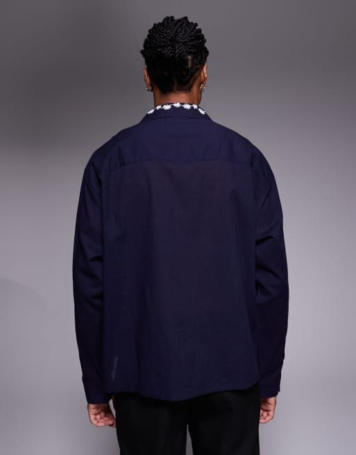 ASOS DESIGN - Chemise à broderies et imprimé avec col à revers - Noir, 4 de 5