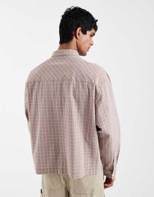 ASOS DESIGN - Chemise à carreaux à enfiler coupe carrée oversize - Marron, 3 de 5