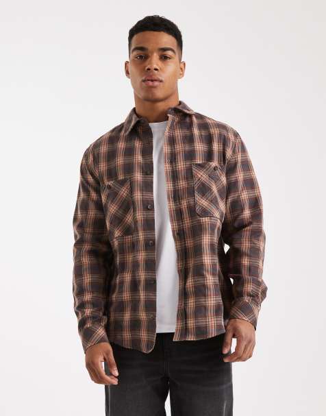 ASOS DESIGN - Chemise à carreaux avec poches - Marron - view 1