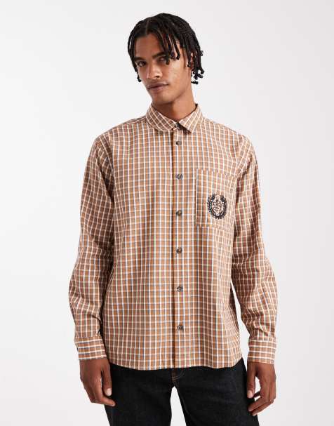 ASOS DESIGN - Chemise à carreaux décontractée avec broderie sur la poitrine - Marron - view 1