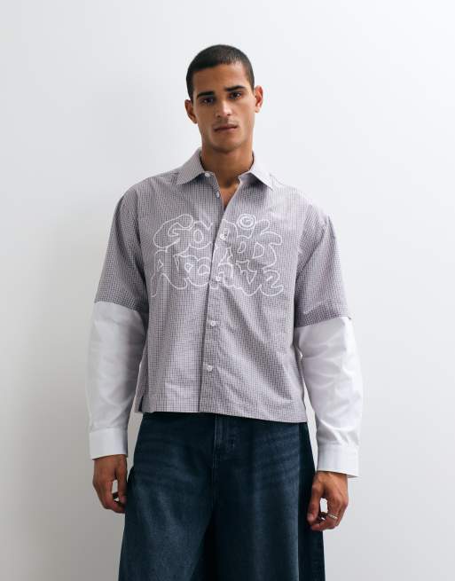 ASOS DESIGN chemise à carreaux oversize coupe carrée avec manches superposées et imprimé placé multicolore, 1 de 5