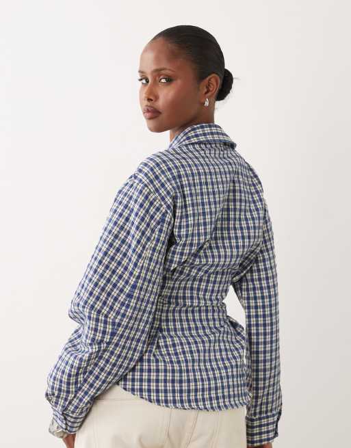 ASOS DESIGN - Chemise à carreaux style cache-cœur à manches cocon - Bleu, 4 de 4