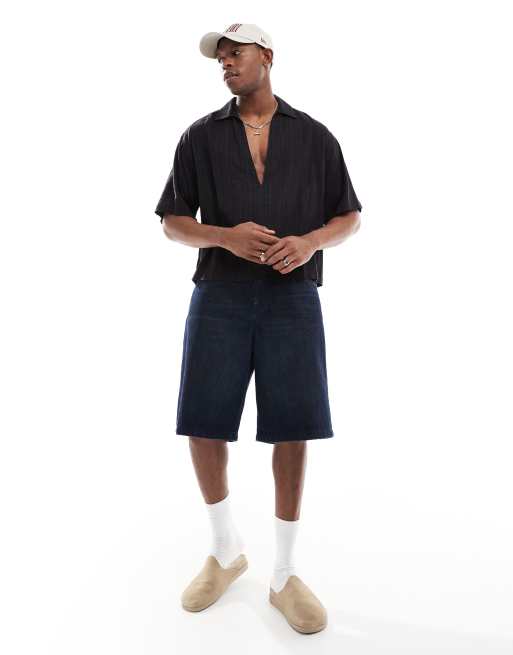 ASOS DESIGN - Chemise à enfiler coupe carrée oversize avec col à larges revers - Noir, 2 de 4