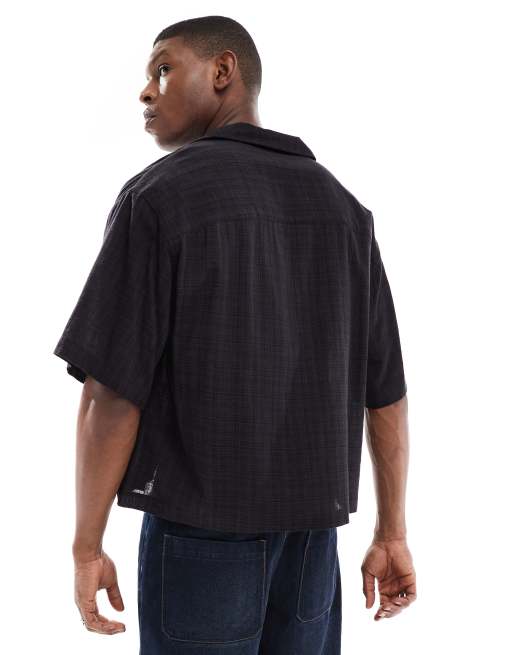 ASOS DESIGN - Chemise à enfiler coupe carrée oversize avec col à larges revers - Noir, 3 de 4