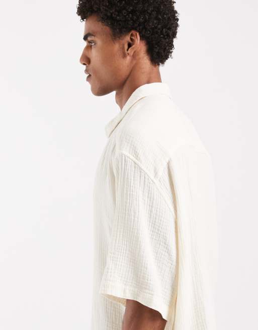 ASOS DESIGN - Chemise à enfiler coupe carrée oversize en gaze - Crème, 3 de 5