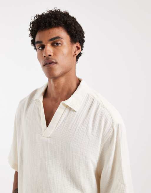 ASOS DESIGN - Chemise à enfiler coupe carrée oversize en gaze - Crème, 4 de 5