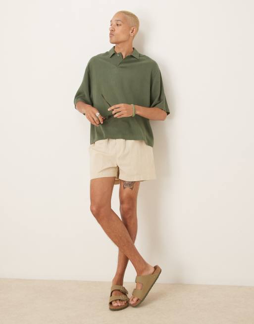 ASOS DESIGN - Chemise à enfiler coupe carrée oversize en lin mélangé - Kaki, 3 de 4