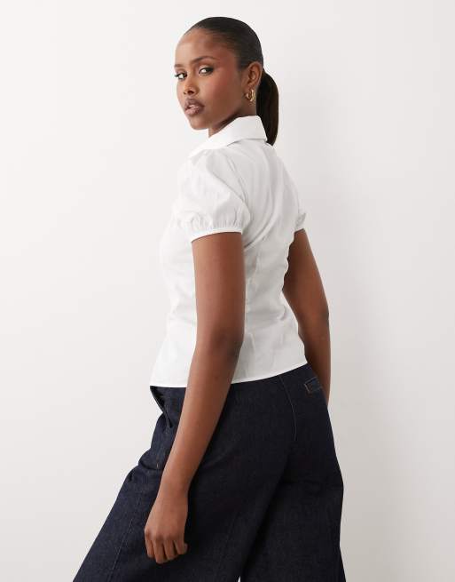 ASOS DESIGN - Chemise à mancherons et col Claudine - Blanc, 4 de 4