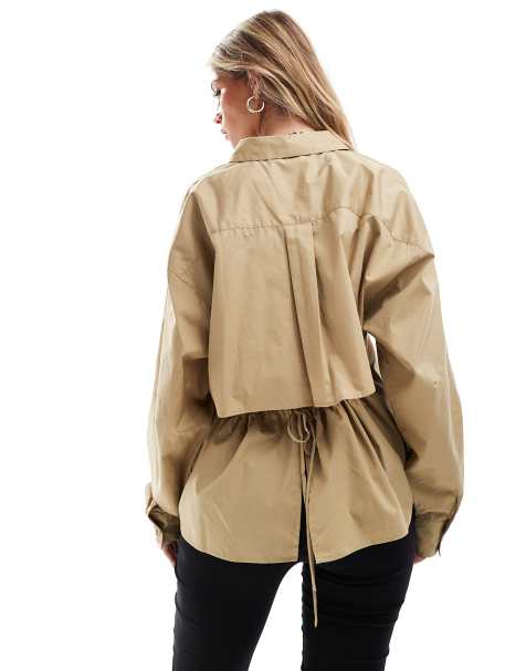 ASOS DESIGN - Chemise à manches cocon et dos ouvert avec liens - Taupe - view 1