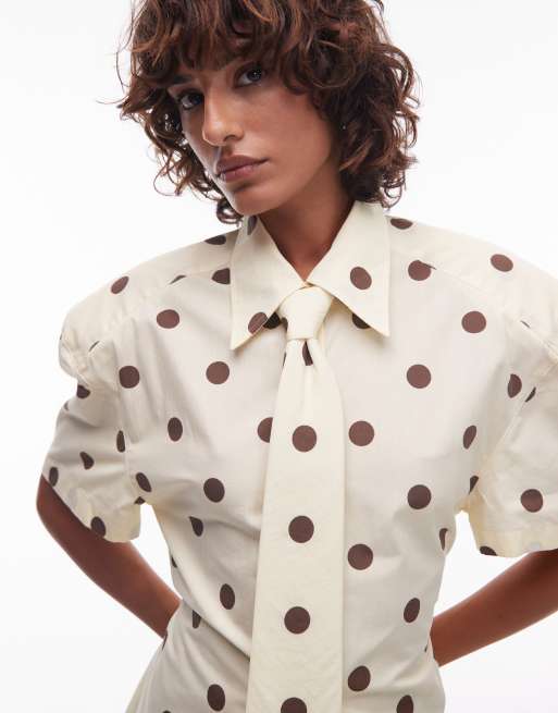ASOS DESIGN - Chemise à manches courtes avec cravate et épaulettes - Beurre à pois, 3 de 4