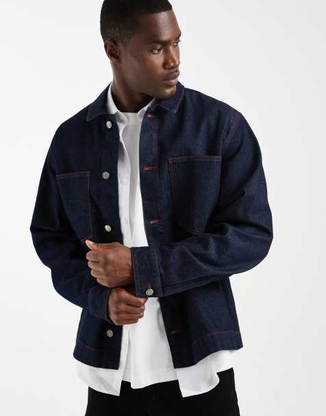 ASOS DESIGN - Chemise à manches longues en denim indigo brut avec surpiqûres rouges contrastantes - view 1