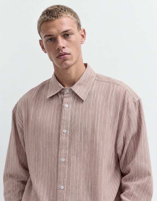 ASOS DESIGN chemise à rayures en coupe carrée oversize effet lin marron, 7 de 10