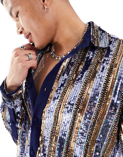 ASOS DESIGN - Chemise à sequins rayée ornementée à la main , 2 de 4
