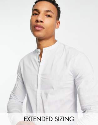 ASOS DESIGN - Chemise ajustée à col grand-père et rayures - Bleu clair 