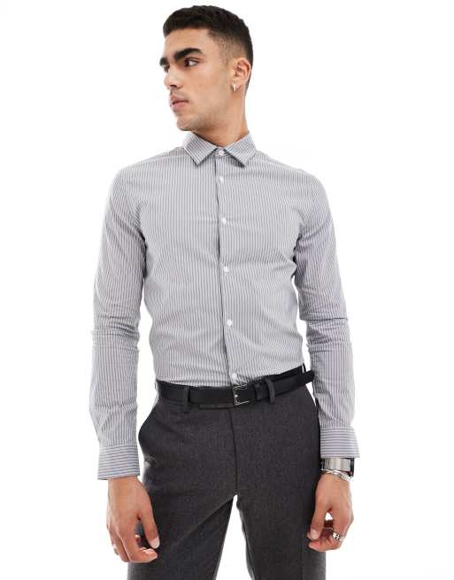 ASOS DESIGN - Chemise ajustée avec col carré - Anthracite