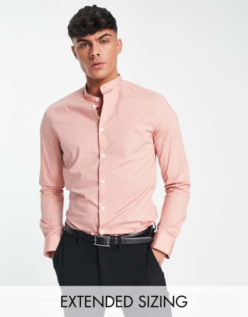 ASOS DESIGN - Chemise ajustée avec col grand-père - Rose