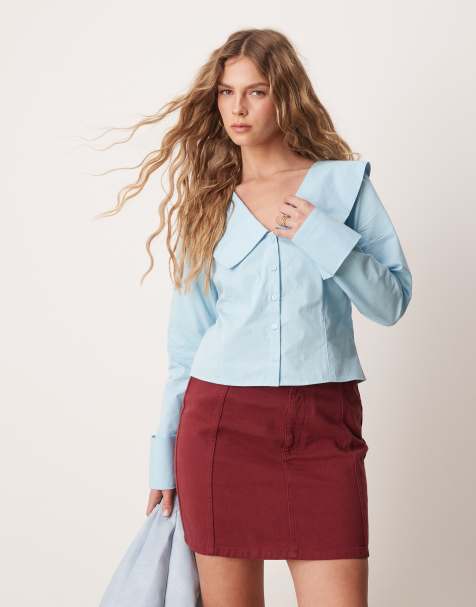 ASOS DESIGN - Chemise ajustée avec col oversize en popeline - Bleu - view 1
