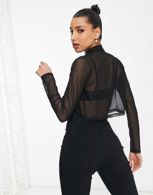 ASOS DESIGN Chemise ajust e courte en tulle Noir ASOS