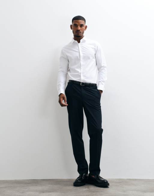 ASOS DESIGN - Chemise ajustée élégante en sergé facile à repasser à doubles manchettes - Blanc, 2 de 5