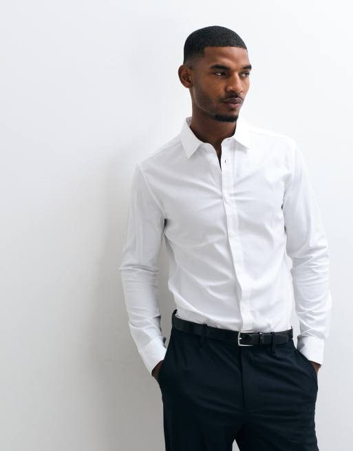 ASOS DESIGN - Chemise ajustée élégante en sergé facile à repasser à doubles manchettes - Blanc, 5 de 5