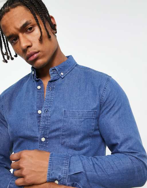ASOS DESIGN - Chemise ajustée en jean - Bleu moyen délavé, 3 de 4
