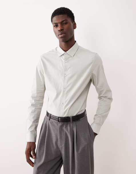 ASOS DESIGN - Chemise ajustée en popeline - Vert sauge - view 1