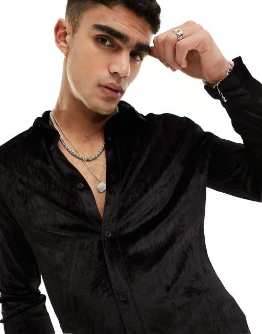 ASOS DESIGN - Chemise ajustée en velours frappé avec plaquette dissimulée - Noir, 2 de 4