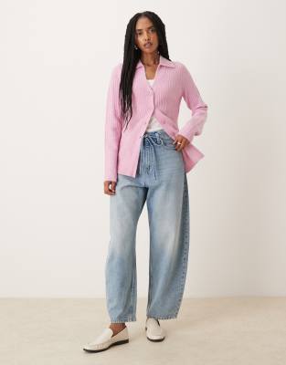 Chemise ajustée longue en maille - Rose L