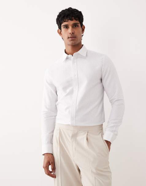 ASOS DESIGN - Chemise ajustée texturée à rayures - Blanc - view 1