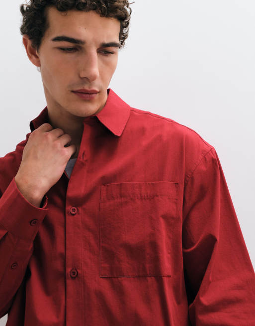 ASOS DESIGN chemise ample coupe carrée en popeline rouge, 2 de 5
