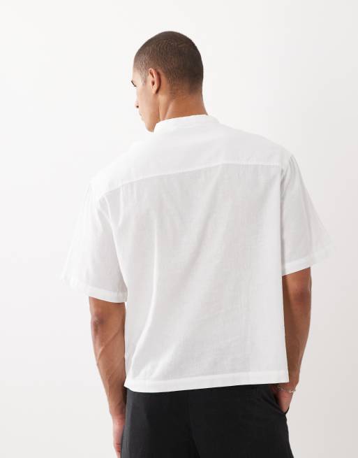 ASOS DESIGN chemise ample oversize en mélange de lin avec col henley en blanc, 3 de 5