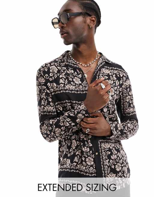 ASOS DESIGN - Chemise avec col à revers et imprimé fleurs - Bleu marine